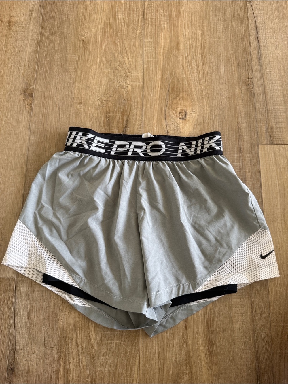 Nike Pro Light Gray & White Women’s Athletic Running Shorts